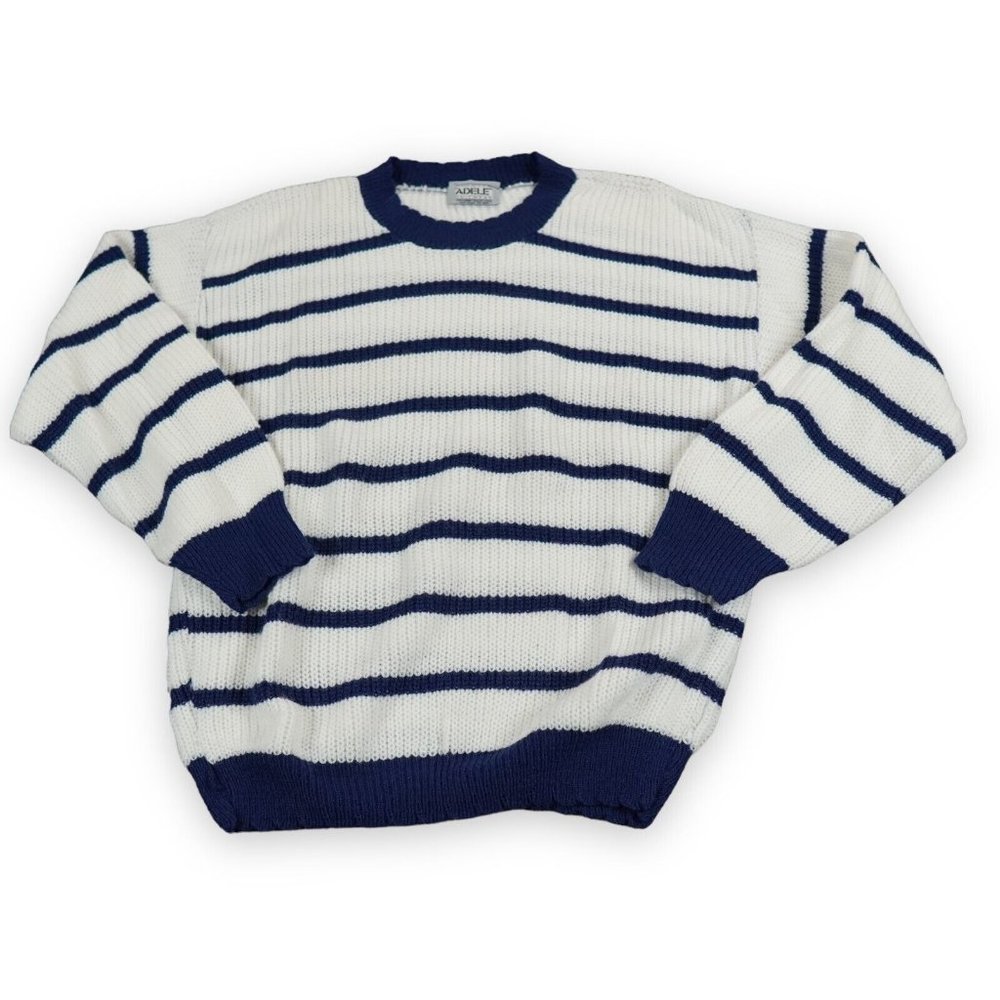 Adele Sweater Womens Size 41 inch White Blue Stripes Warm Sailing Vintage USA